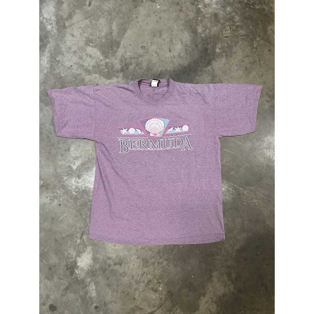 Vintage Bermuda T Shirt Made In USA Single Stitch Shell Size Large Pink Location